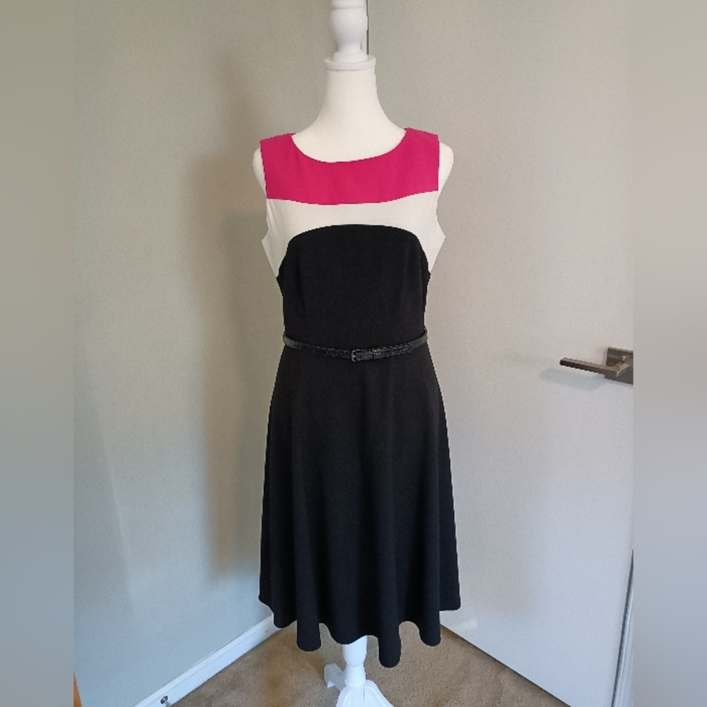 Calvin Klein Colorblock Midi Dress - Black, Pink, White